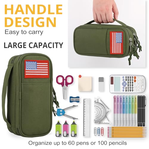 Image of ATRIPACK Tactical Pencil Case for Boy,Large Capacity Pencil Pouch,Marker Organizer Case Pen Box, Tool Bag Desk Organizer for School College Office Organizers for Kids Men Women Adult Teens(Green)