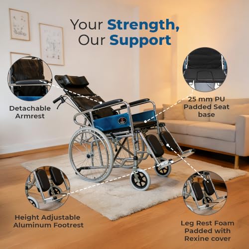 Image of Hero Ecomed Winn 303 C | Manual Wheelchair with Propelling Ring | Chrome Plated MS Frame | High Back Foldable Wheelchair | Commode Provision | For Patients & Elderly | 100 kg Capacity