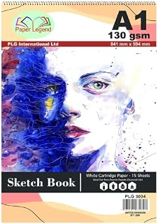 Spiral Bound Sketch Pad  A1 130 GSM 15 Sheets-White Cartridge Paper- Sketch Paper for Artists- Ideal for The Studio, School Or at Home