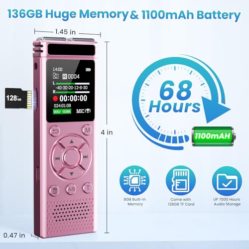 image for Tonfarb 136GB Digital Voice Recorder with Playback,9000 Hours Audio Re