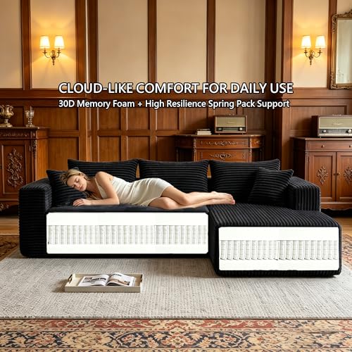 Image of 93 inch Boneless Couch, Modular Sectional Sofa for Living Room, Black