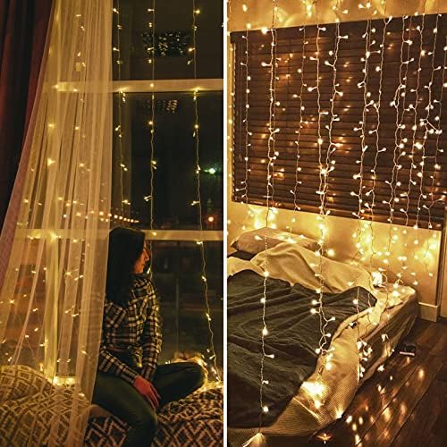 CREASHINE Outdoor Christmas Lights 3x3m, 300 LEDs Christmas Window Lights, IP44 Waterproof Curtain Lights, 8 Modes & UK Plug, Christmas Lights Indoor for Christmas Decorations, Home, Wedding, Party