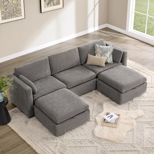 Image of CHITA 112 inch Modular Sectional Sofa, 5 Seat Modular Couch, Grey