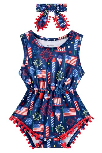 Image of BFUSTYLE Baby Girl Clothes 0-24 Months Outfit Sleeveless Infant Romper Bodysuit with Headband