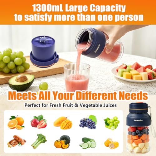 Image of 1300ML Personal Blender for Smoothies，Wireless Juicer Cup with 38 Blades, Rechargeable Travel Juicer Portable BPA-Free, Leakproof Lid, Straw, Easy-to-Clean Parts