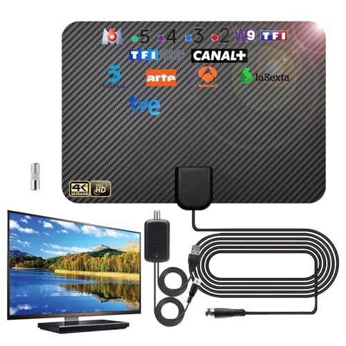 36DBI Antena de TV Interior, 200 km Digital Antena con Amplificador para Canales de TV 1080P 4K para DVB-T DVB-T2