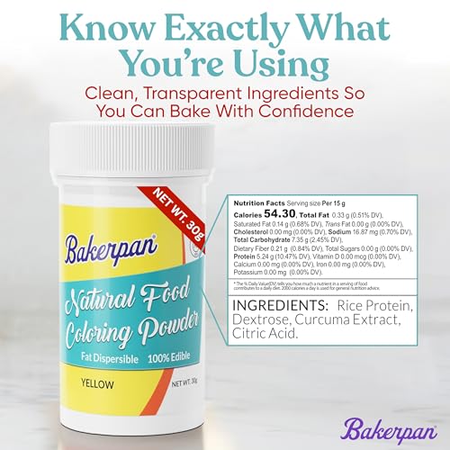 Image of Bakerpan Yellow Food Coloring Powder for Baking - 30g Oil Based, Artificial Dye-Free, Plant-Based, Kosher, Gluten-Free - For Buttercream, Chocolate, Candy & Cakes