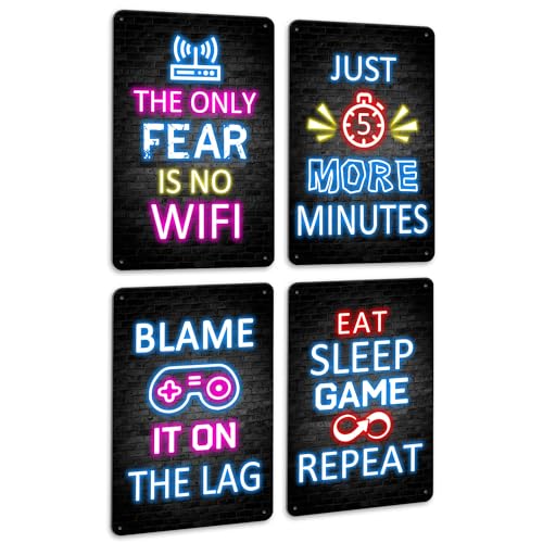 KUVIOKE Video Gamer Room Neon Sign Decor for Teen Boys Gaming Wall Art Gamer Metal Signs Teenage Bedroom Decor 12x8in