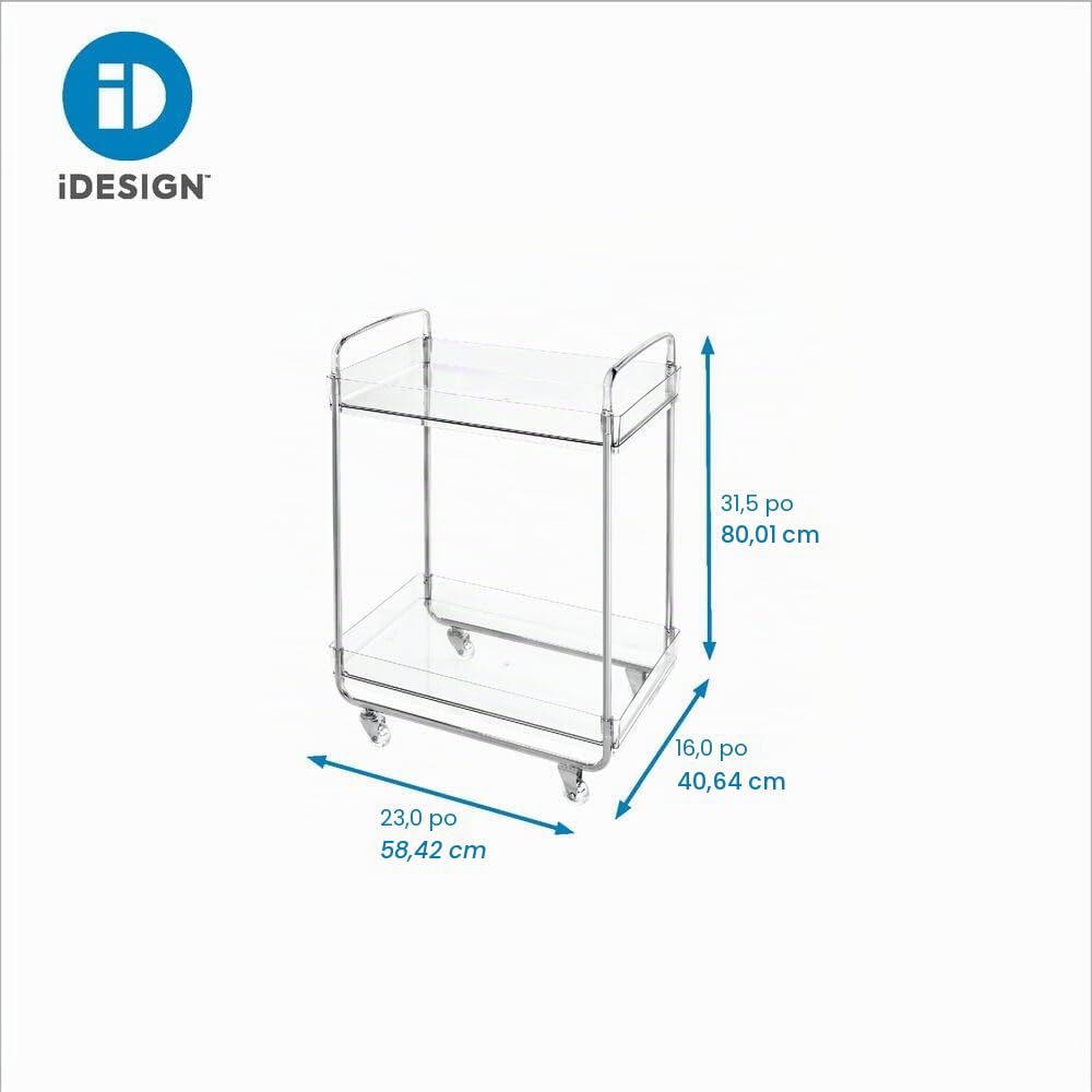 The Home Edit by iDesign Chariot à roulettes transparent avec 2 tablettes et roues verrouillables