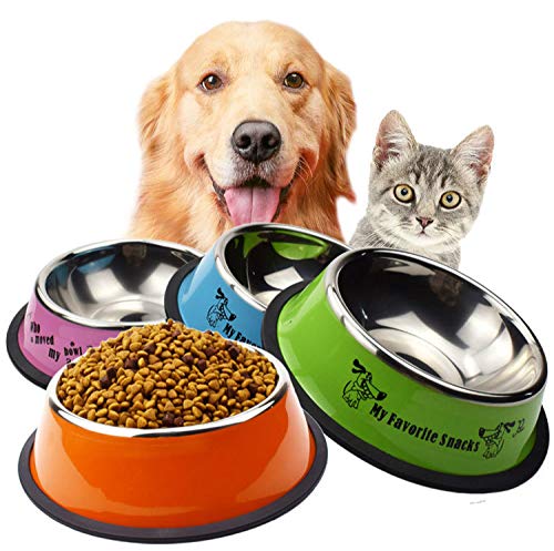 Dog food equipment stainless steel dog bowl non-slip pet bowl teddy golden dog food basin 19 * 26 * 6cm Cartoon print orange