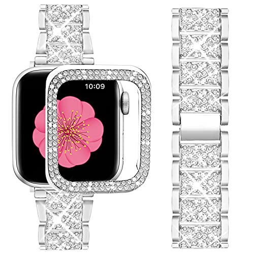 Image of SUPOIX for Apple Watch Band 42mm + Case, Bling Bands for Women (Silver)