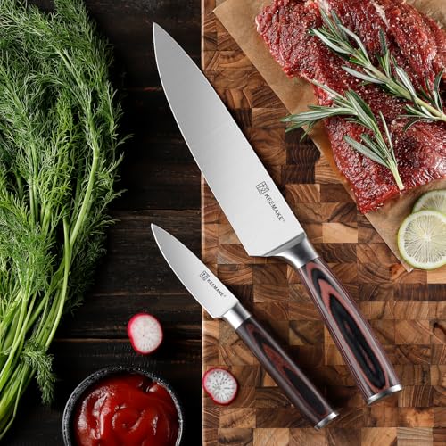 Image of KEEMAKE Professional Chef Knife Set 2 Pieces - Kitchen Knives High Carbon Stainless Steel Ultra Sharp Blade & Ergonomic Pakkawood Handle, Perfect for Meat Cutting, Vegetable Chopping & Culinary Gifts