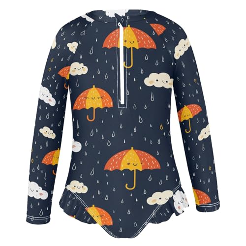 Girls Swimsuit Long Sleeve One Piece Bathing Suit for Kids UPF 50+ Rash Guard Swimwear 3-123