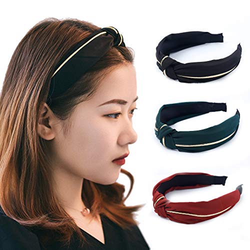 Jakawin Knot Headbands Cross Turban Hairband Vintage Head Wrap Elastic No Slip Hair Hoops Fashion Hair Accessories for Women and Girls (Pack of 3) (HB054-1)