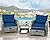 FYRICKYLINOO 5 Pieces Wicker Outdoor Patio Chairs Set with Ottoman, All Weather PE Rattan Patio Conversation Furniture Set Outdoor Furniture Set with Hidden Ottoman, Blue