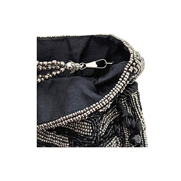 Indian Potli Bag, Beaded Zebra Bag, Standing Drawstring Purse, Mini Bucket Bag, Evening Bag with Wristlet and Tassels - Image 6