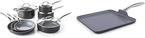 GreenPan Valencia Pro CW000190-002 - Juego de utensilios de cocina 100 % de cerámica saludable sin toxinas, antiadherente, de metal, aptos para