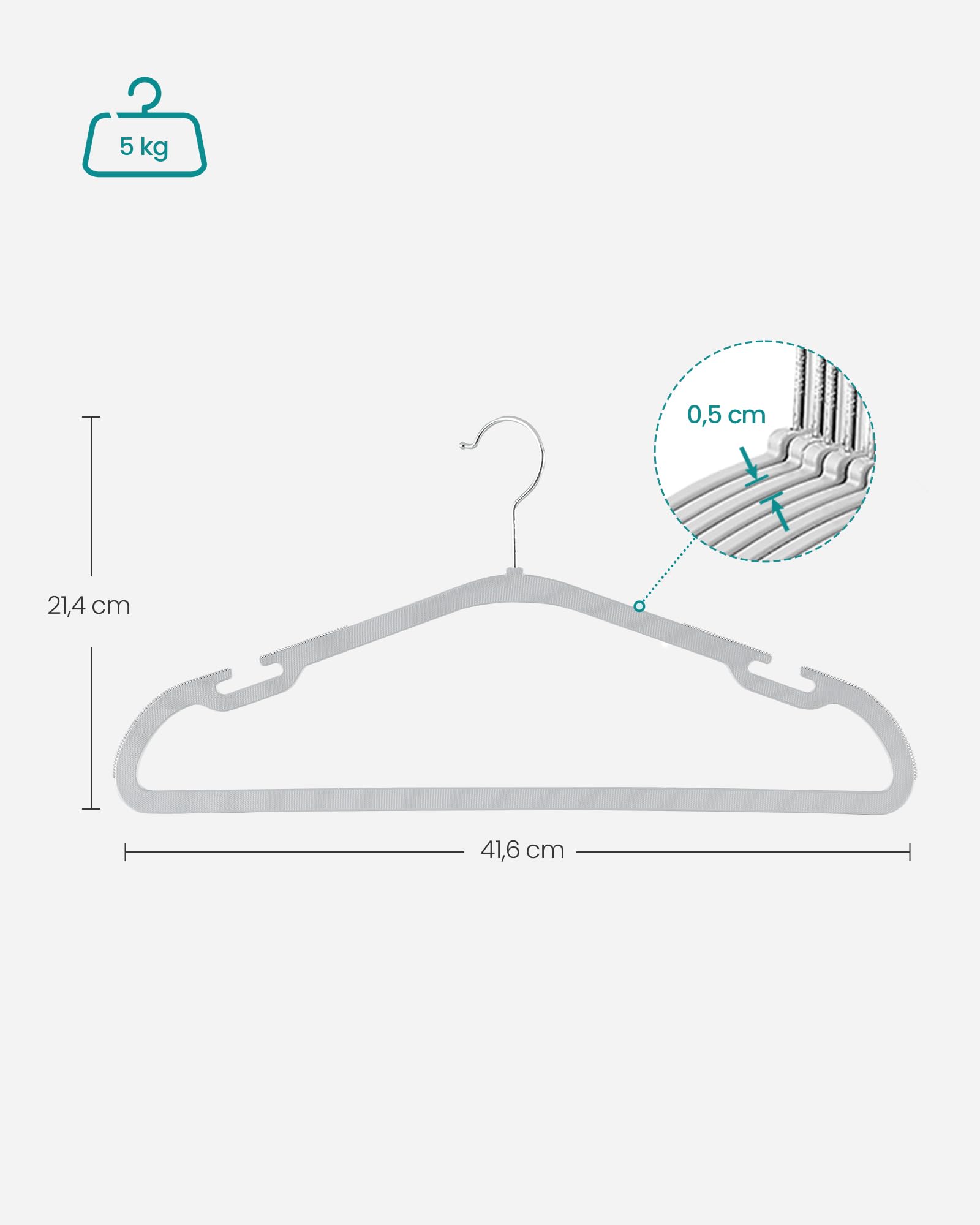 Grucce Appendiabiti SONGMICS - 50 Pezzi, Plastica Sottile, Gancio Girevole, Nero, Salvaspazio