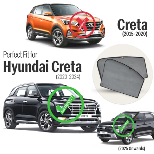 Image of Autofact Car Sunshades for Hyundai Creta New (2020 to 2024), UV Protection, Useful Car Accessories, Custom fit Sun Shades for Side Windows, Set of 4