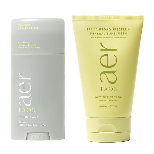 Taos Aer Sunscreen - Juego de pomelo de jengibre, protector solar mineral SPF 30 de amplio espectro, orgánico, libre de crueldad, belleza limpia a