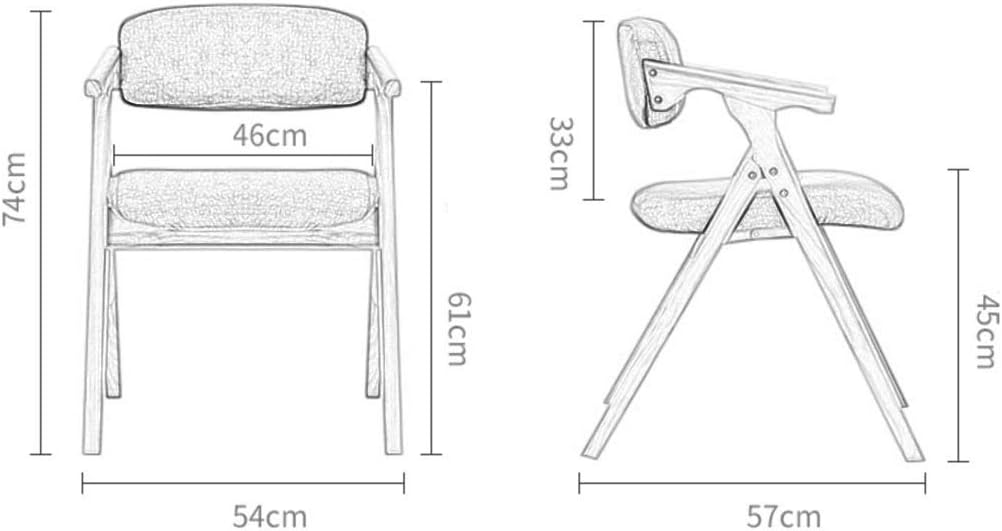 Solid Wood Folding Dining Chair with Linen Sponge Soft Cushion Backrest Portable Kitchen Armchair
