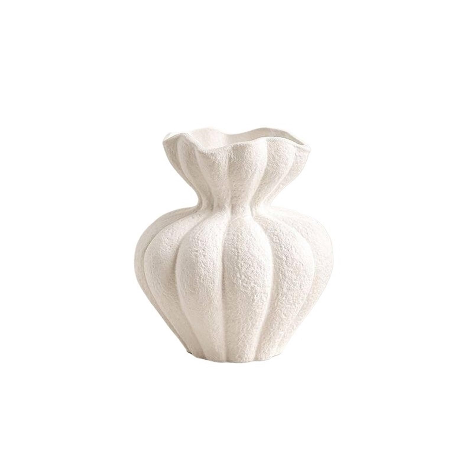 Decorative Vases White Ceramic Vase Textured Flower Vases for Modern Farmhouse Home Decor Rustic(Small)