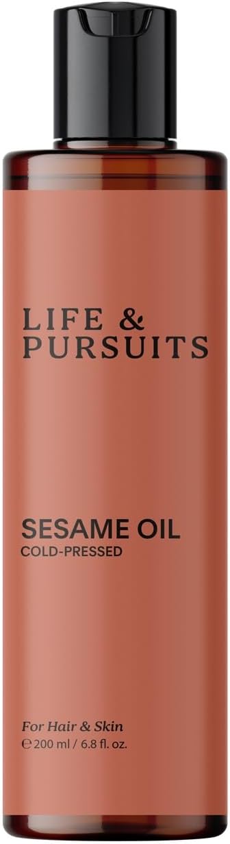 Life & Pursuits 100% Cold-Pressed Unrefined Sesame Oil for Skin & Hair – Ayurvedic Oil for Men & Women | Healthy Hair, Promotes Radiant & Smooth Skin, Nourishes & Moisturizes (200 ml)