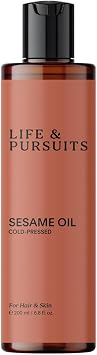 Life & Pursuits 100% Cold-Pressed Unrefined Sesame Oil for Skin & Hair - Ayurvedic Oil for Men & Women | Healthy Hair, Promotes Radiant & Smooth Skin, Nourishes & Moisturizes 200 ml