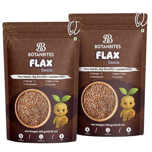 Image of BOTANBITES Flax Seeds 500g | Rich in Omega-3, Fibre & Antioxidants | High Protein Superfood for Digestion, Heart Health & Fat Loss | Raw Seeds for Eating | Vegan & Gluten-Free Snack (500g)
