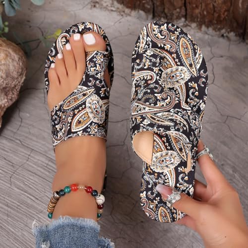 Women's Bohemian Pattern Print Slippers Flat Beach Sandals Open Toe Thong Slides Shoes Perfect for Beach, Camping, Poolside Wear2