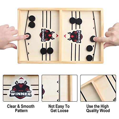 DUUDO Fast Sling Puck Game Paced Table Desktop Battle Wooden Hockey Game Winner Board Chess Games Slingshot Game Toys for Adults Kids Parent-Child Interactive (21.5in x 11.4in)