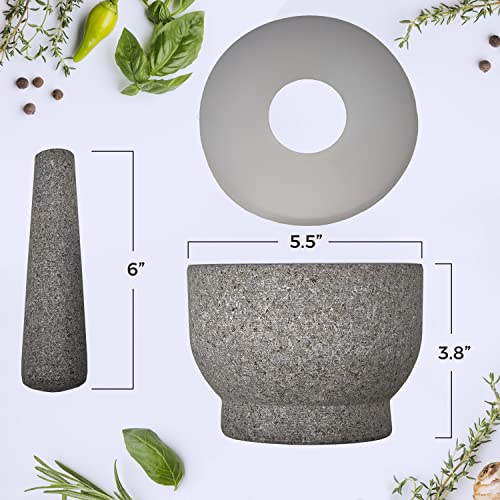 Image of Granite Pill Crusher Set - Easy Grip Non-Slip Stone Muddler & Deep Bowl with Silicone Lid - Mortar and Pestle Grinder for Pills, Tablets, Vitamins and More