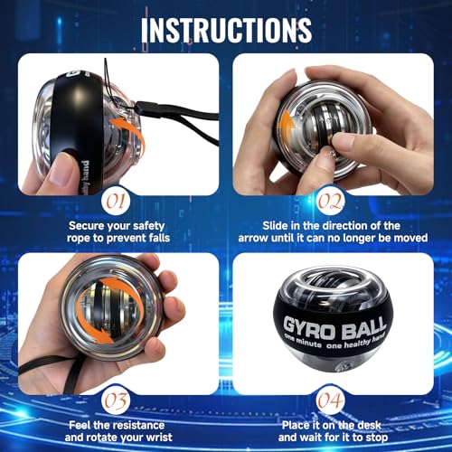 Auto Start Gyro Ball Wrist Ball Trainer, Gyroscopic Forearm Exerciser & Grip Strengthener for Hand, Finger & Arm, Beginner Friendly Wrist Strengthener with LED Light, Storage Bag for Home Gym & Sports - image 4