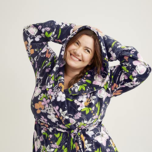 Vera Bradley Women's Lightweight Fleece Robe (Extended Size Range), Bloom Boom Navy, Large - Extra Large by Vera Bradley - Image 5