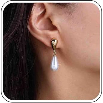 Gold Pearl Earrings For Women Large Pearl Drop Earrings Large Pearl Dangle Earrings Wedding Earrings Bridal Earrings Metal Teardrop Silver Stud Earrings Vintage Statement Earrings Jewellery