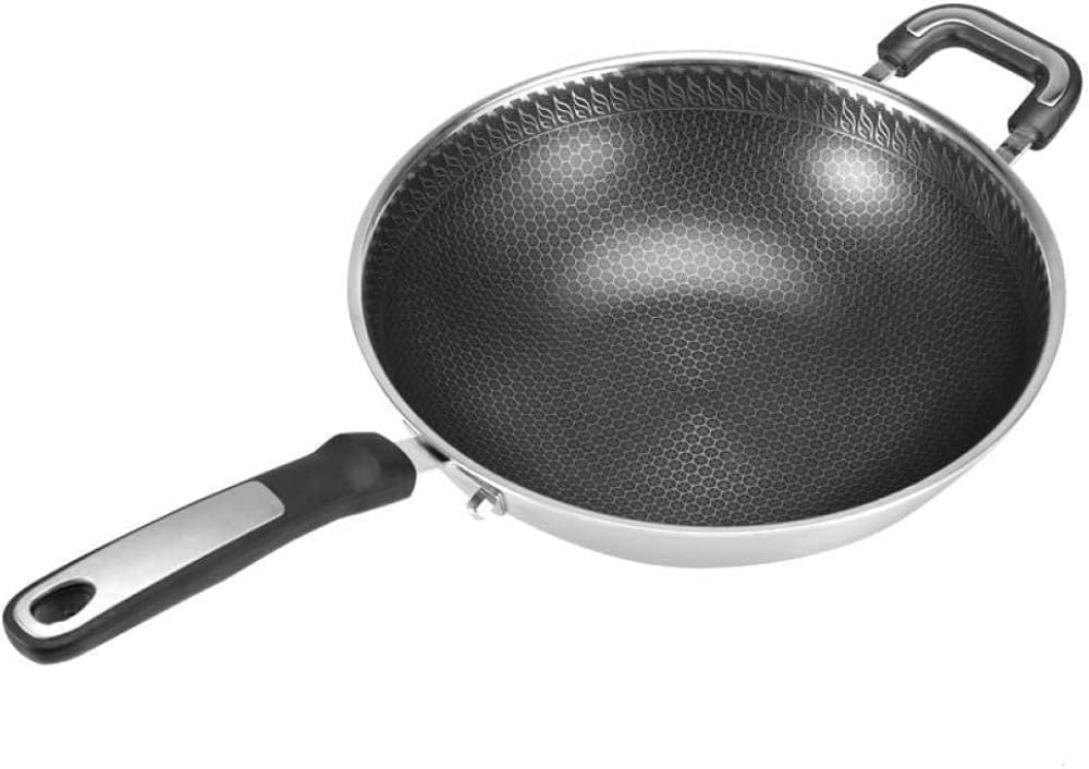 ASerZenith Frying Pan Fry Pan Stainless Steel Saucepan Skillet Pan Wok Fry Pan Non-Stick Inner Pot Pans Wok Uncoated Pot Frying Pan