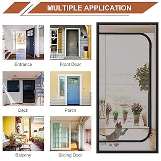Upgraded Reinforced Pet Screen Door Thickened Cat Resistant Mesh Screen Door for Living Room, Bedroom, Patio, Dog Cat Scratch Proof Screen with Zipper Closure (Fits Door Size up to 34''x 82'', Black)