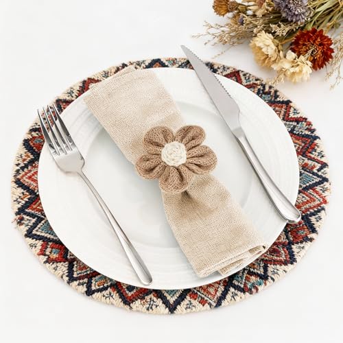 Napkin Rings Set of 6 Handmade Rustic Napkin Rings Reusable Boho Napkin Ring for Elegant Dining Table Decoration Perfect for Christmas, Thanksgiving, Wedding, Holiday, Everyday Use
