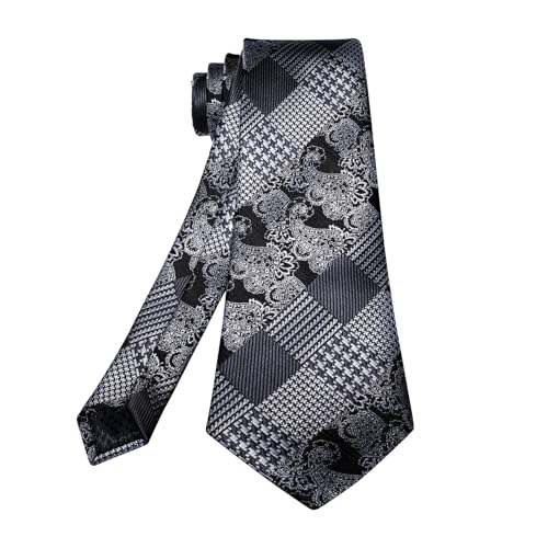 Image of 5PCS Mens Silk Designer Tie, Pocket Square, Cufflinks, Drilled Tie Ring and Lapel Pin Set for Wedding Groom Party