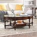 PADMA HOUSE Traditional Solid Wood Oval Coffee Table with Tempered Glass Top for Living Room,Cherry Walnut