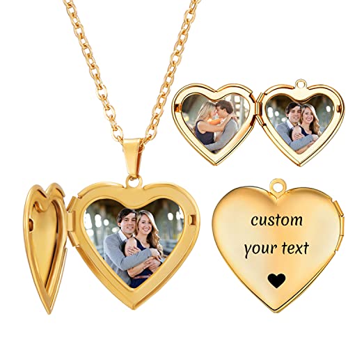 Phocksin Gold Glossy Personalized Heart Locket Necklace Custom Photo Locket Necklace For Women Picture Locket Pendant Necklace Engraved Any Text & Symbols Customized Lockets #TOP6