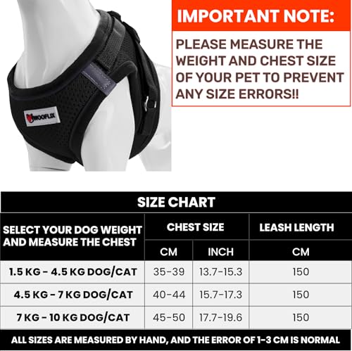 Image of WOOFLIX Dog Harness for Small Dogs, Puppies and Cats | Suitable for Small Size Dogs, Cats & Puppies of 7 kg - 10 kg | Reflective Soft Padded Dog Harness with Secure Fit | Black (7 kg-10 kg Dog & Cat)