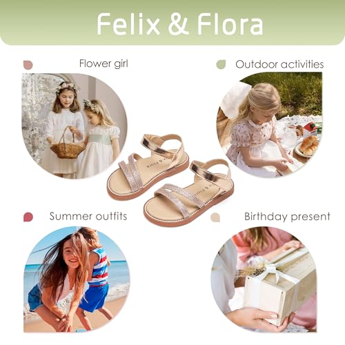 Image of Felix & Flora Toddler Girl Sandals - Little Girl Easter Dress Shoes Lightweight Open Toe Beach Holiday Flats
