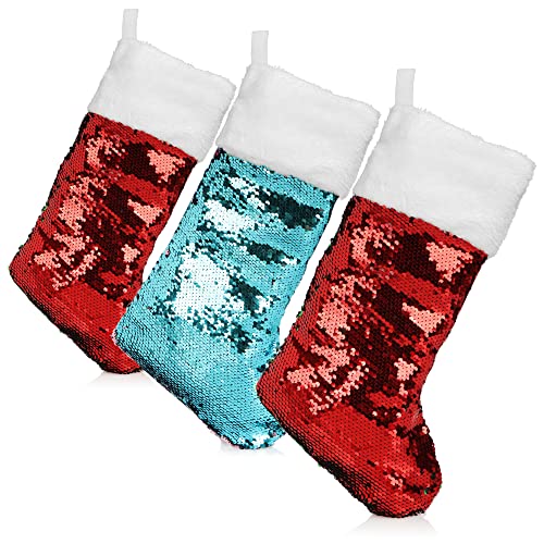 com-four® 3X Calcetín navideño XL Premium con Lentejuelas Reversibles