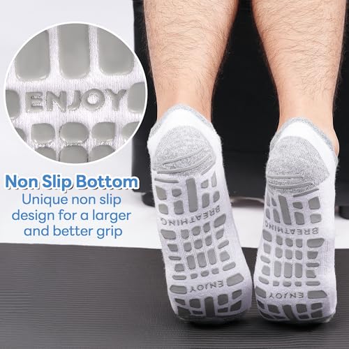 GRPSKCOS Mens Grip Socks 3 Pairs Non Slip Socks for Mens Pilates Yoga Hospital House Sock Size 6-142