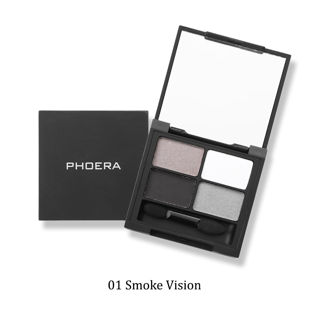 PHOERA 4-in-1 Ultimate Shadow Palette, 4 Pigmented Smokey Shades Gunmetal, White - Image 2