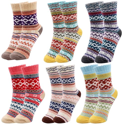 ZOCONE 6 Paires Chaussettes Femme D'hiver, Chaussettes Thermiques Colorées, Chaussettes de Noël Thermiques Chaussettes Femme(Taille EU 35-40)
