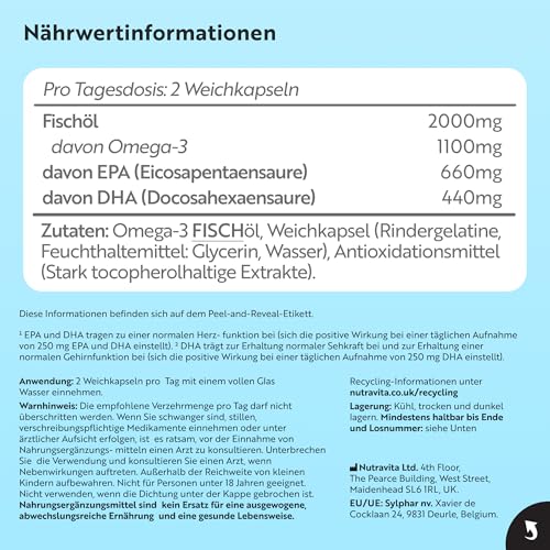 Nutravita Omega 3 Kapseln Hochdosiert 2000mg Fischöl - 90 Weichkapseln – Ansicht 9