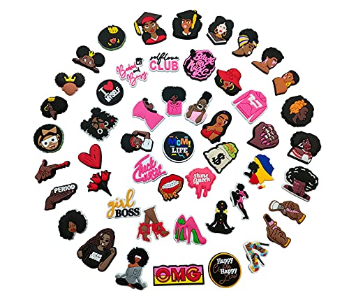 50PCS Black Girl Magic Shoe Decorations Charms for Women Adults Teens Boys Kids Bling Croc Accessories Charms Pins Fit for Garden Clog Sandals Wristband Bracelet Aesthetic Pack