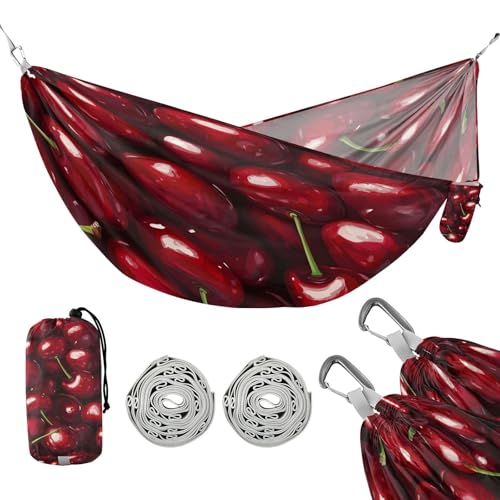 ATTX Dark Red Cherries Camping Hammock - Lightweight & Portable Hammocks, Heavy Duty 330lbs Capacity for Indoor, Hiking, Backpacking, Travel, Backyard, Beach#568